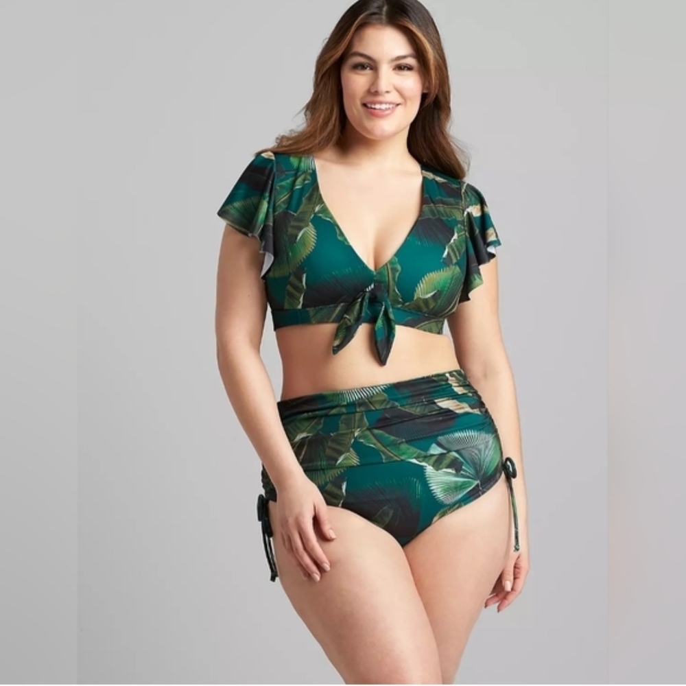 Lane Bryant Tripical Green Leaf Print Bikini, Size 24/26